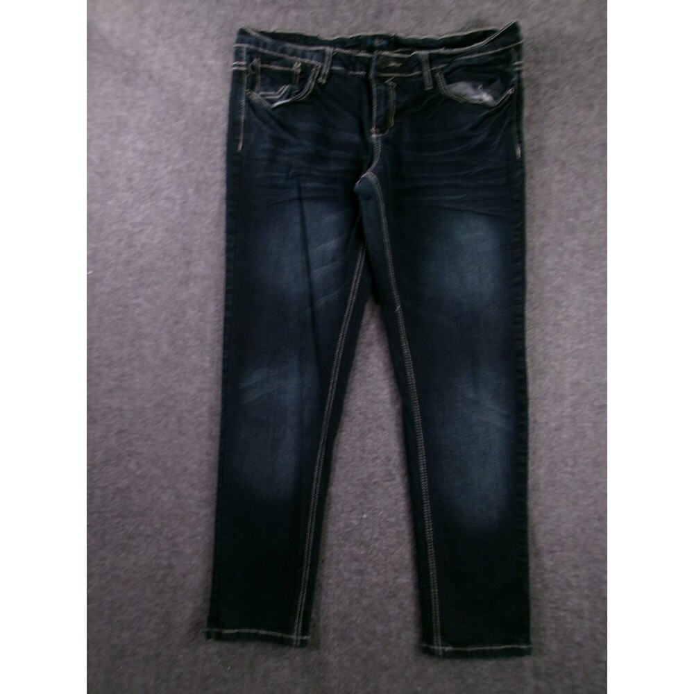 Royal Blue Jeans Women 15X30 Blue Slim Fit Straight Leg Low Rise Dark Wash Y2K